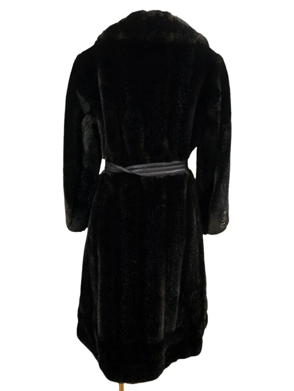 SPORTOWNE dark brown faux fur vintage long coat with belt
